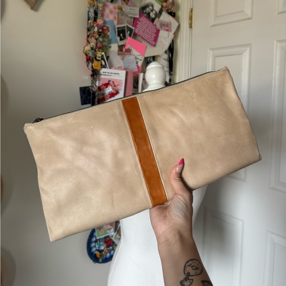Abel Leather Beige And Brown Clutch Bag
